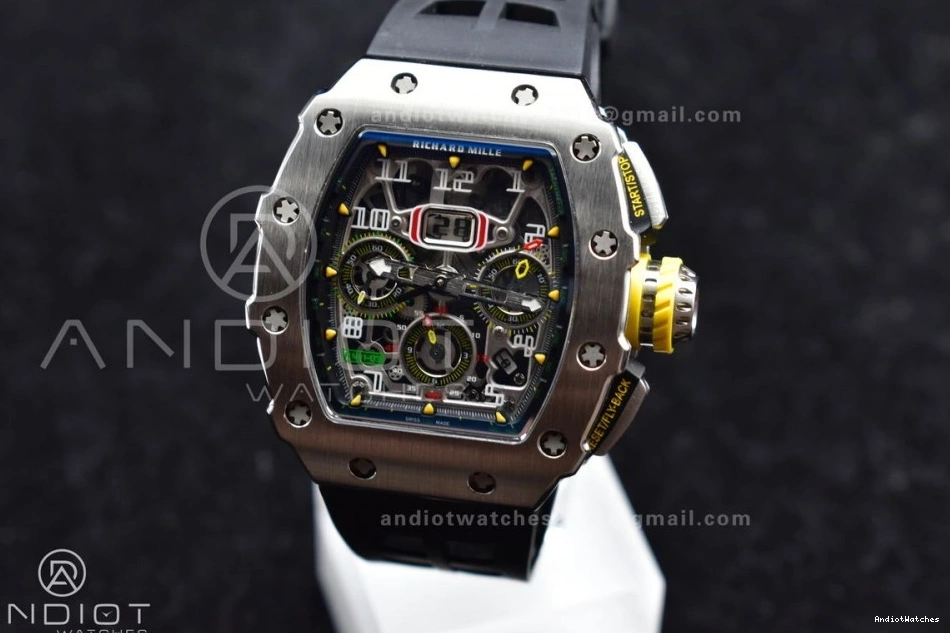 Strap V Chrono A7750 RM011 SS Sophisticated Rubber Crystal Edition Best Dial 1:1 KVF 1025 Black Black on 0915